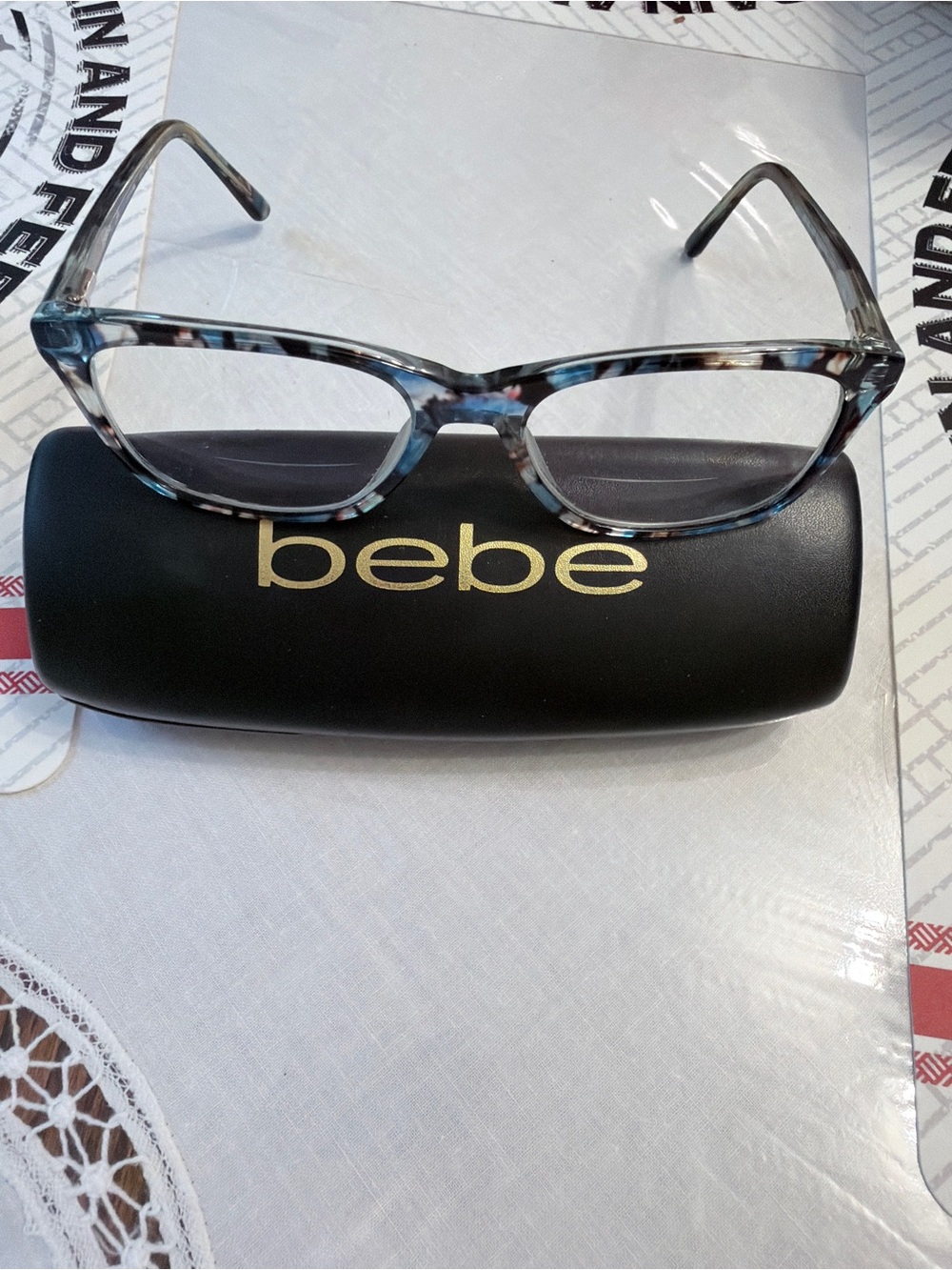 bebe Blue and Gray Tortoiseshell Cat-Eye Glasses